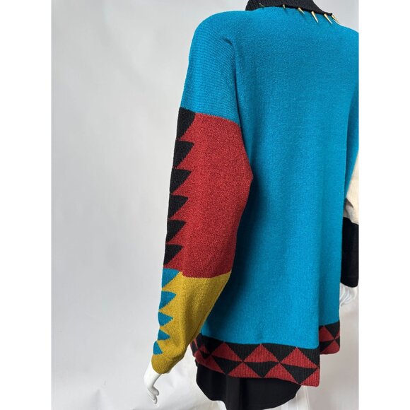 Vintage Steve Fabrikant Neiman Marcus Wool & Rayon Medium Sweater Dress With Geo - Picture 8 of 16